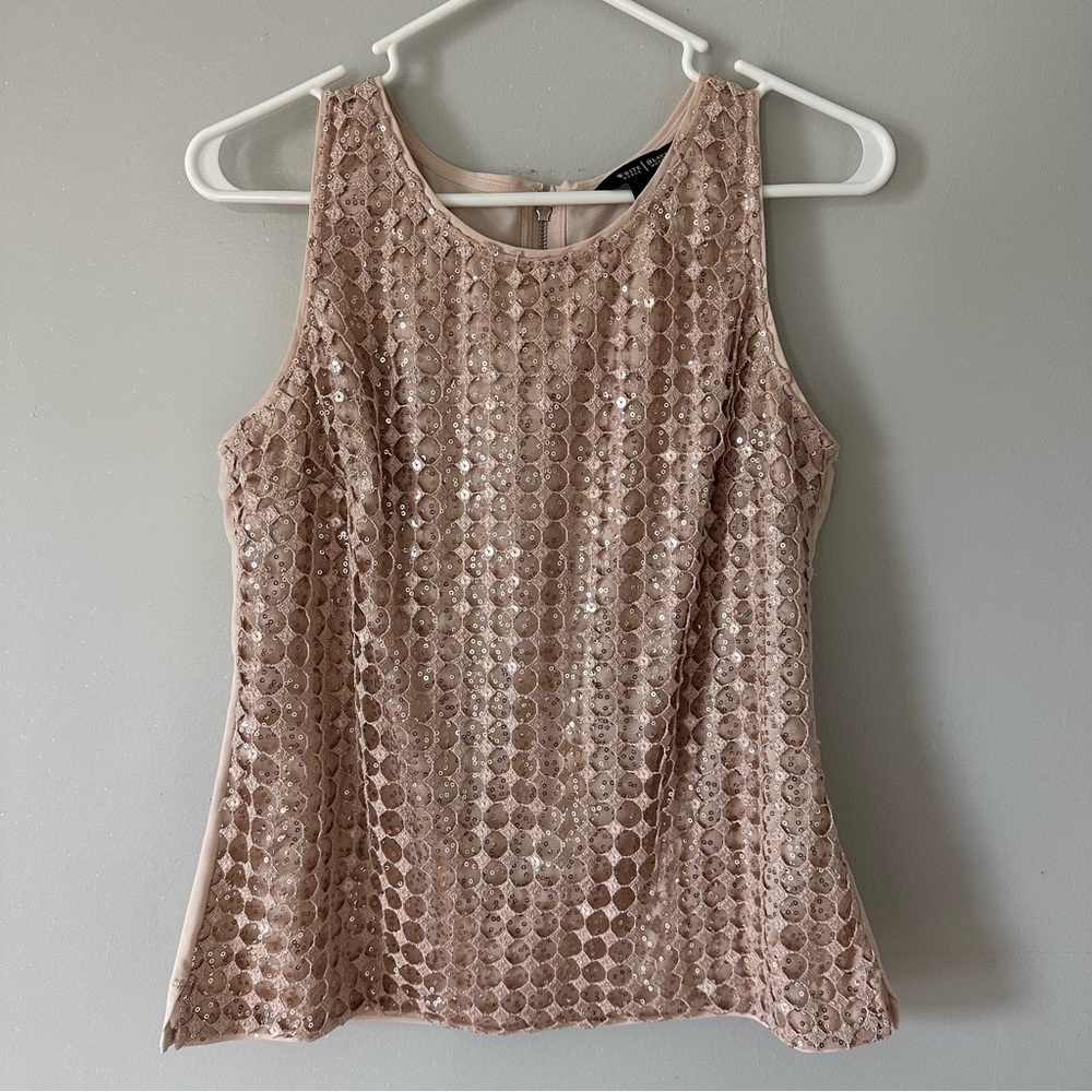 White House Black Market Sequin Blouse - Champagne, Small